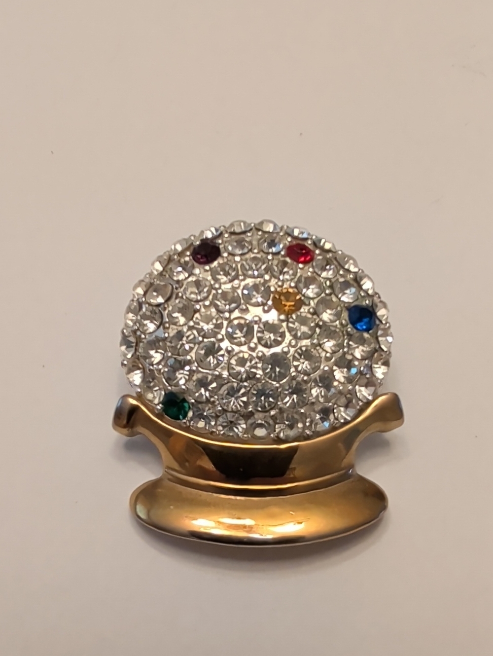 Gold-Tone Crystal Snow Globe Brooch with Multicolor Accents